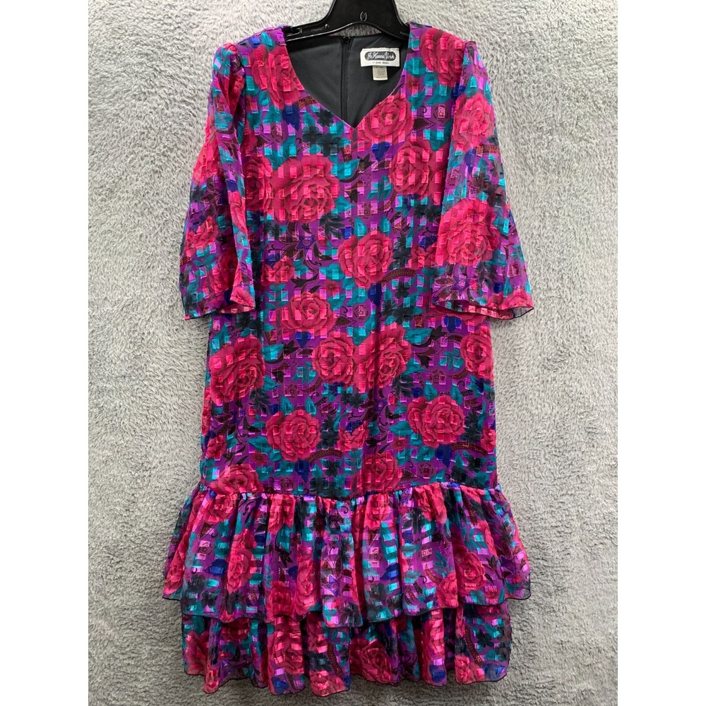 Vintage Jo Hanna York Joan Davis Dress Womens Size 10/12 Midi 80s*